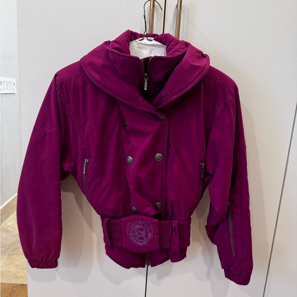 Nils Skiwear Burgundy Puffer Ski Jacket With Belt